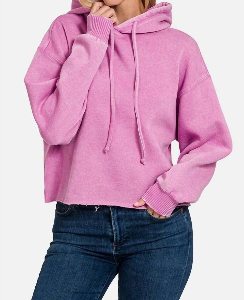 NEW ZENANA acid wash fleece crop hoodie in mauve